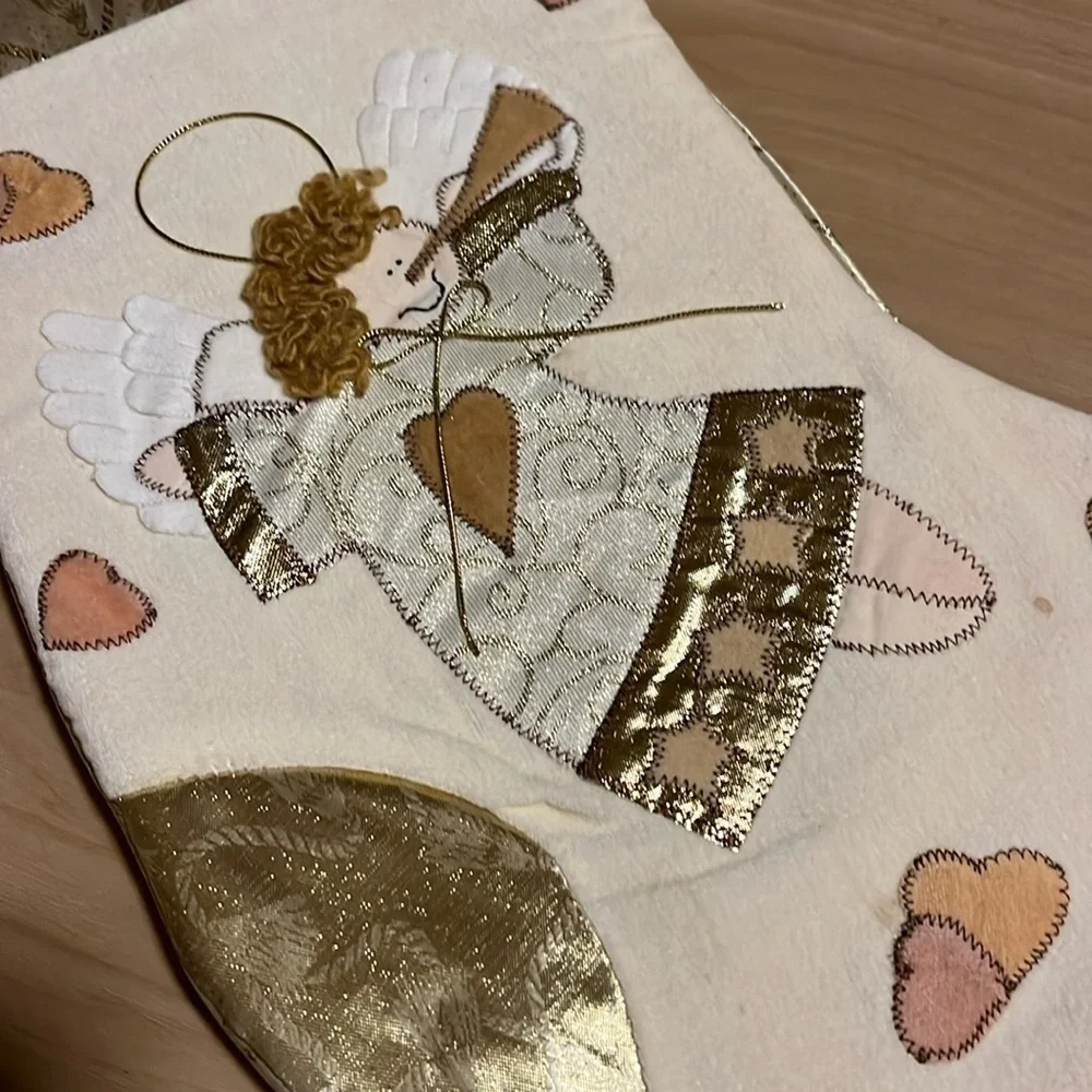 SET OF 4 VINTAGE PRIMA CREATIONS CHRISTMAS STOCKINGS IVORY & CREAM